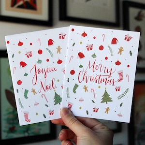 Tarjeta de Navidad / Mensaje personalizado / Temporada festiva / Tarjeta de felicitación / Caligrafía / Arte digital - Feliz Navidad / Joyeux Noël
