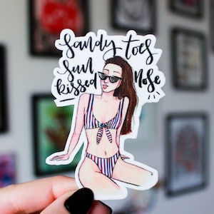 Sandy Toes Sunkissed-neus | Vinylsticker | Waterdichte sticker | Originele kunst | Aquarelillustratie | Moderne kalligrafie | Zomerse sfeer