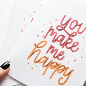 Carte Saint-Valentin | de remerciements | carte d'anniversaire | Message personnalisé | Amitié | de voeux | Art numérique - Vous me rendez heureux
