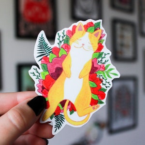 minou | Autocollant en vinyle | Sticker imperméable | Dessin de chat | Amoureux des chats | Oeuvres d'art originales | Illustration aquarelle