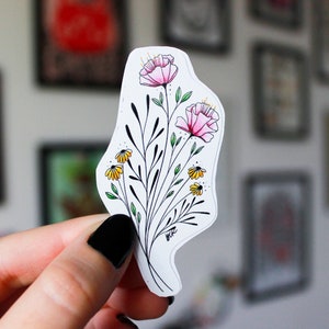 Fleurs | Autocollant en vinyle | Sticker imperméable | Oeuvres d'art originales | Art numérique