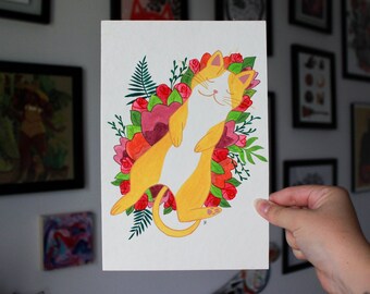 Floral Kitty Cat Painting | Original Watercolour Painting | Hand Painted | Wall Art | Home Decor