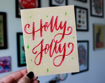 Christmas Card | Personalized Message | Holiday Season | Greeting Card | Calligraphy - Holly Jolly