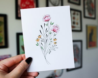 Valentinstag Karte | Geburtstag | Freundschaft | Personalisierte Nachricht | Grußkarte | Original Kunst | Blüten