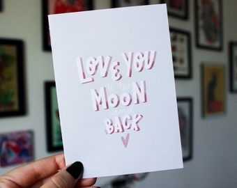 Valentines Card | Birthday Card | Personalized Message | Friendship | Greeting Card | Digital Art - Love You To The Moon and Back