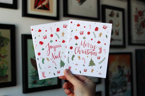 Christmas Card | Personalized Message | Holiday Season | Greeting Card | Original Art | Merry Christmas | Available in English and French