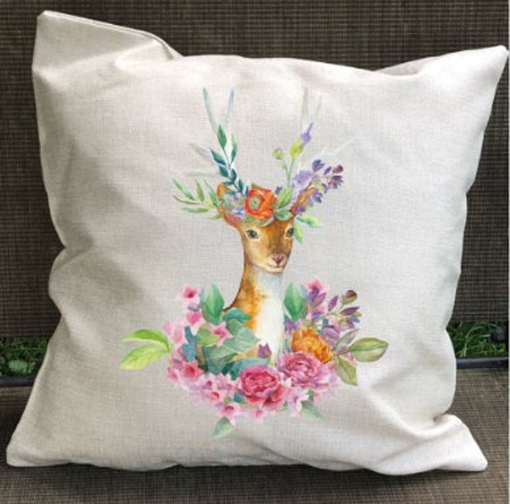 Watercolor Deer Pillow Lake House Decor Cabin Retreat Decor Etsy