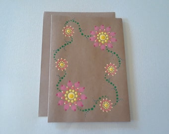 Tarjeta de felicitación de borde de flor rosa pintada a mano #1