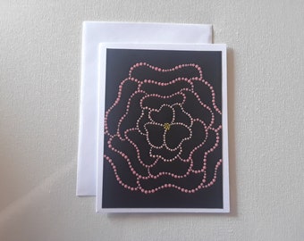 Tarjeta de felicitación de contorno de flor rosa pintada a mano