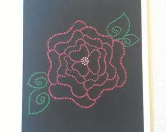 Tarjeta de felicitación de contorno de flor roja pintada a mano