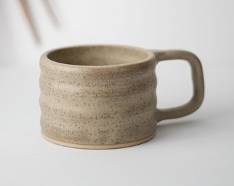 Wavy Handmade Stoneware Mug - Ceramic Wavy Pottery Mug Sand