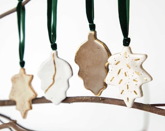 Set of 4 Handmade Ceramic Ornaments with 22k Gold  -  Christmas Pottery Ornament Decoration - Cottagecore Tree Decor