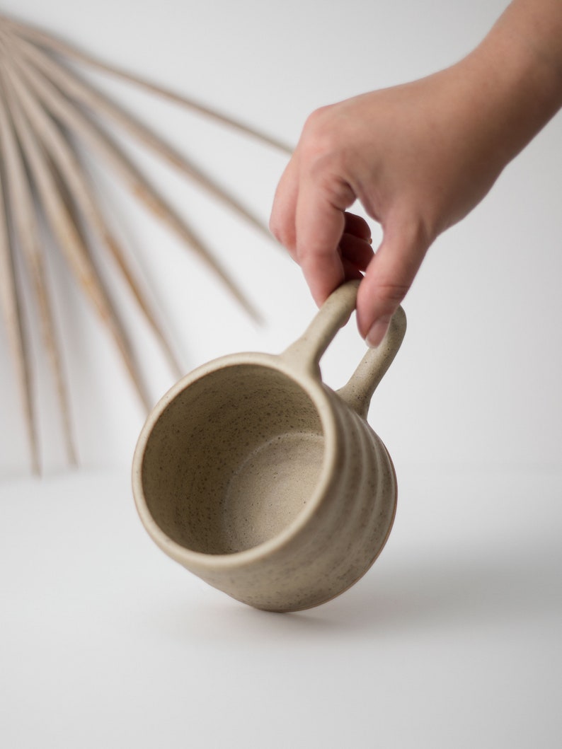 Wavy Handmade Stoneware Mug Ceramic Wavy Pottery Mug Sand image 2