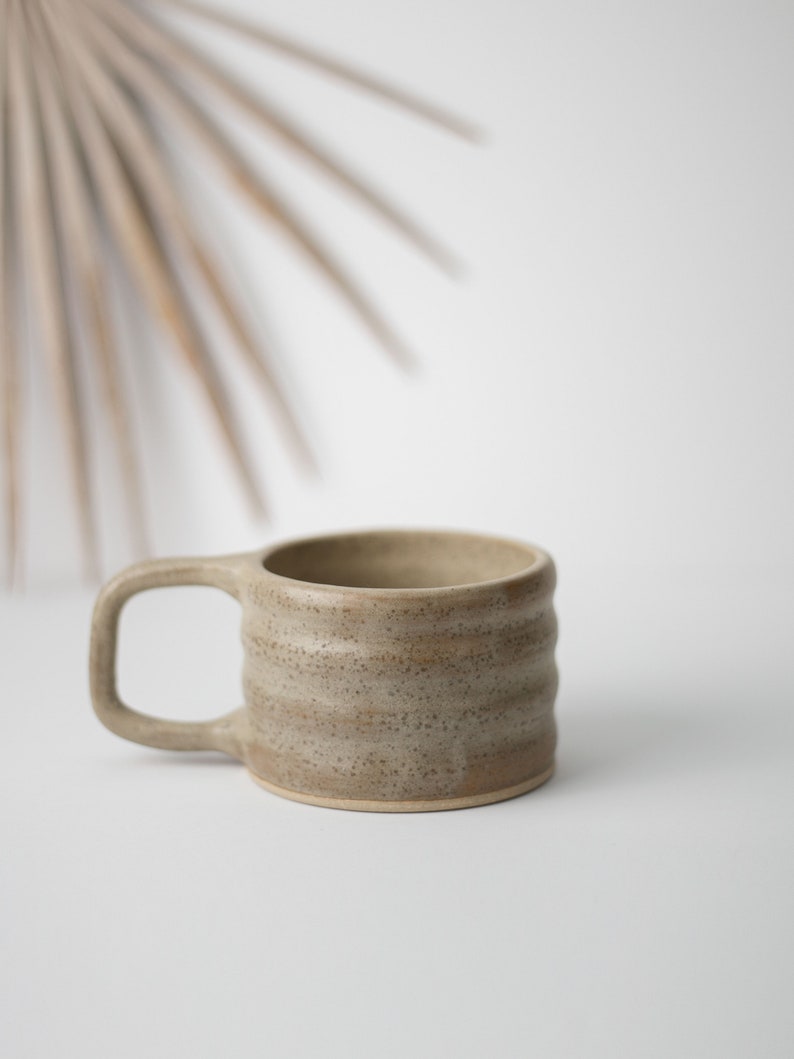 Wavy Handmade Stoneware Mug Ceramic Wavy Pottery Mug Sand image 3