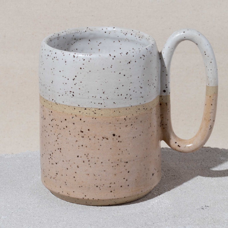 Pink and White Speckled Stoneware Mug Tall Handmade Ceramic Mug, Boho decor style pottery image 6