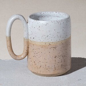 Pink and White Speckled Stoneware Mug Tall Handmade Ceramic Mug, Boho decor style pottery image 4