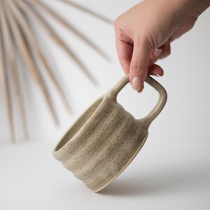 Wavy Handmade Stoneware Mug Ceramic Wavy Pottery Mug Sand image 5