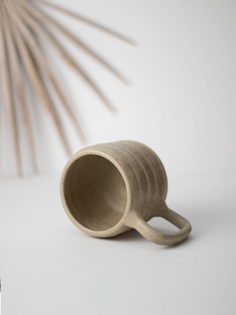 Wavy Handmade Stoneware Mug Ceramic Wavy Pottery Mug Sand image 6