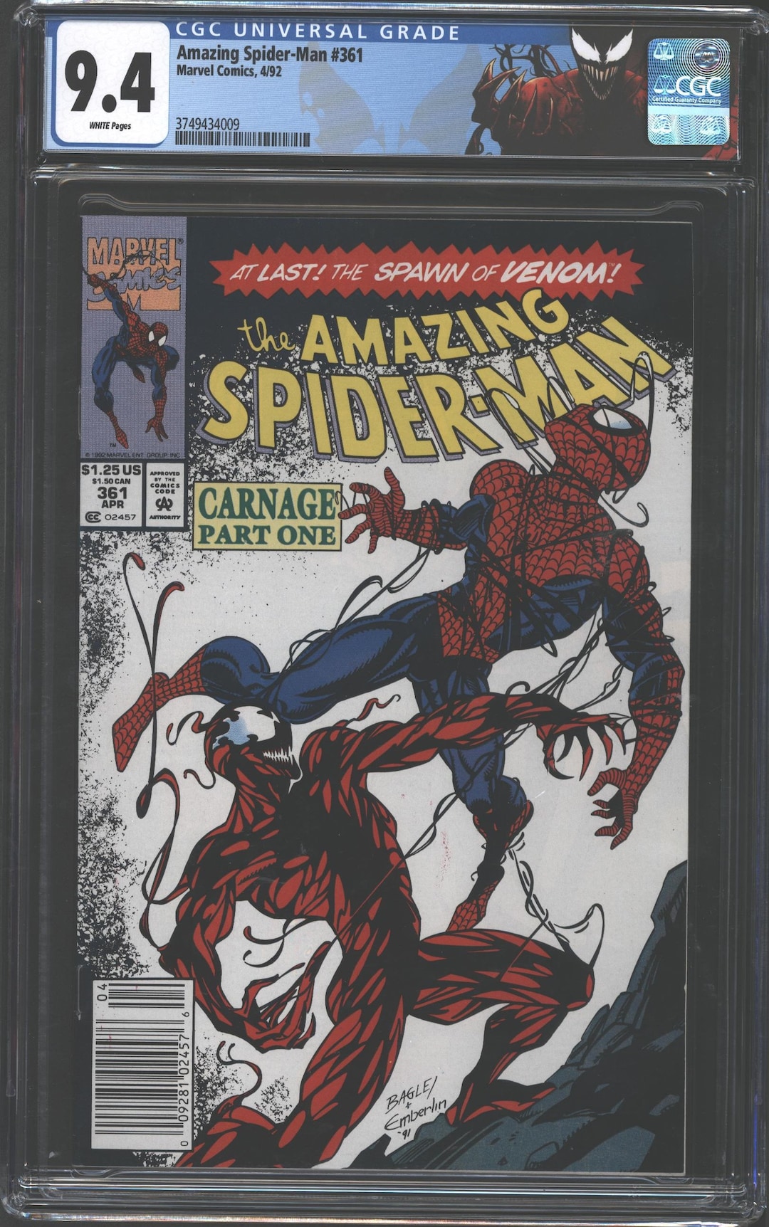 Amazing Spider-man 361 1st Appearance Carnage - Newsstand! CGC 9.4