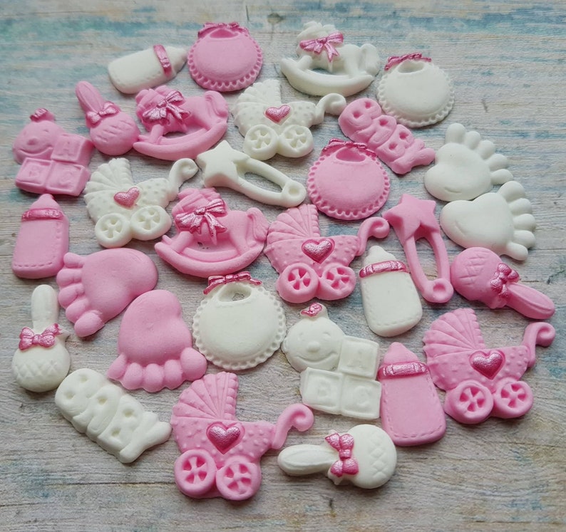 30 Edible Sugar Fondant Baby Shower Christening Cake Cupcake Etsy