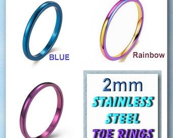 Toe Ring 2mm Fitted  | Stainless Steel | Men's | Women's | Blue | RAINBOW | Purple |Midi | Tropical