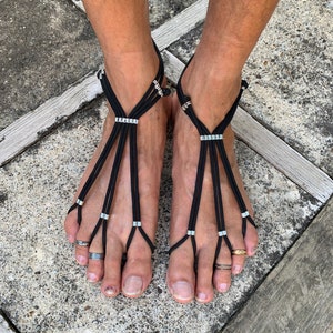 Barefoot Sandals Black Night Mens Foot Jewelry Sole less Sandals Beach wear One Pair Large 9.5-13