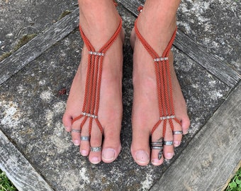 Barefoot Sandals >Too Breezy< | Men's| Women's| Foot Jewelry | Paracord w/ Stainless Steel beads | Sole less Sandals | Beach wear | One Pair