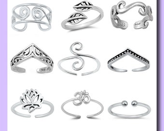 Toe Rings | Women's | Men's |.925 Sterling Silver | Adjustable | Beautiful Stylish Silver |  Boho | Tropical | Beach Wear