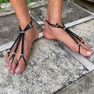 Barefoot Sandals Black Night Mens Foot Jewelry Sole less Sandals Beach wear One Pair X-Large 13.5-15
