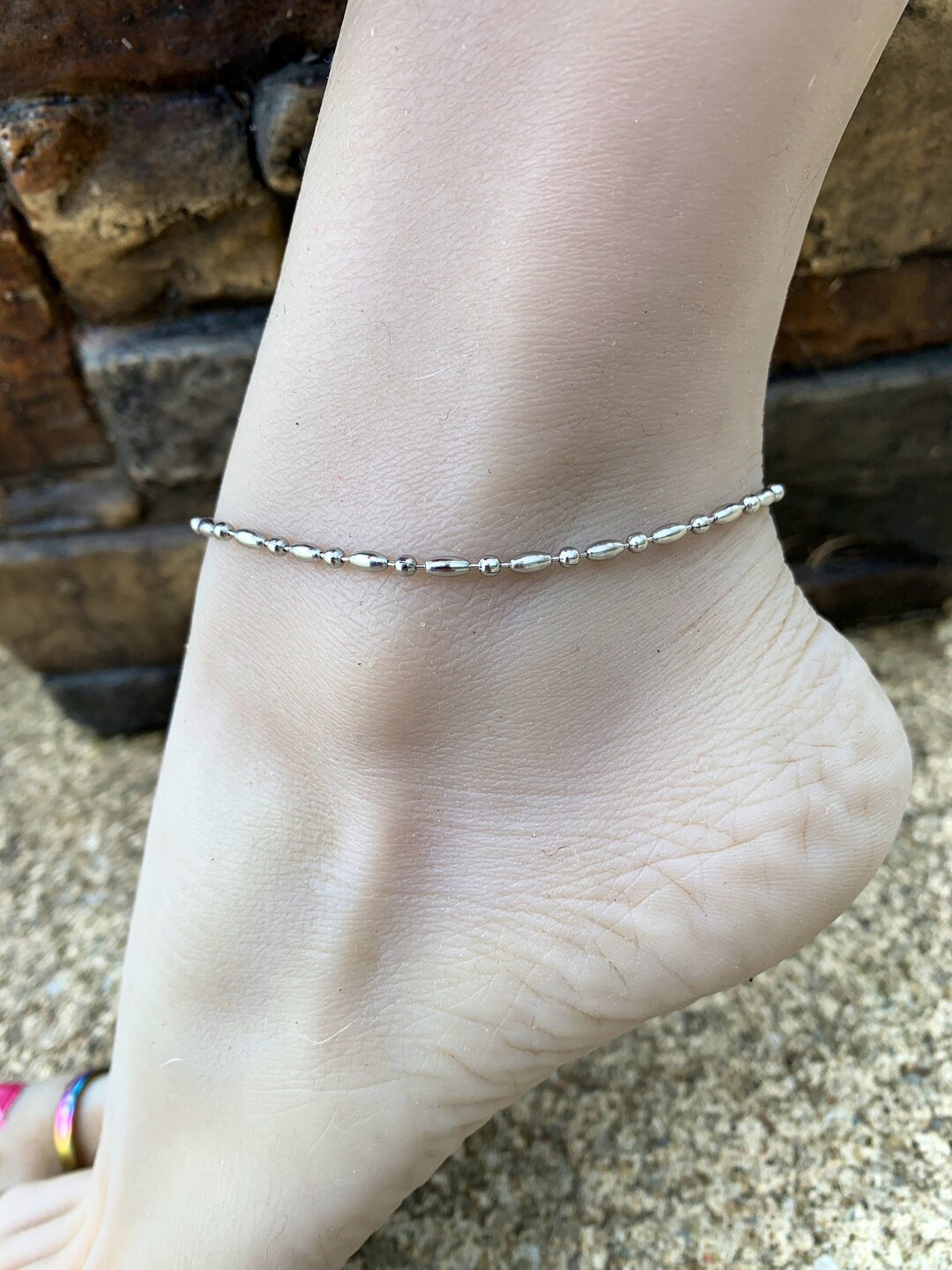 Stainless Steel Anklet 3mm Oval Bead Ball Chain Ankle Etsy
