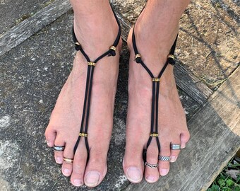 Barefoot Sandals Breeze | Men’s | Foot Jewelry | Paracord w/ Stainless Steel Gold Beads | Sole less Sandals | Beach wear | One Pair