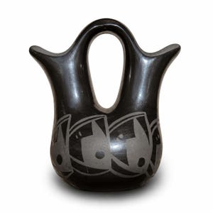 BIRDELL BOURDON Signed Santa Clara Pueblo Blackware Wedding Vase Dated 1991 Native American Pottery 6 Inch Hand Burnished Black-on-Black