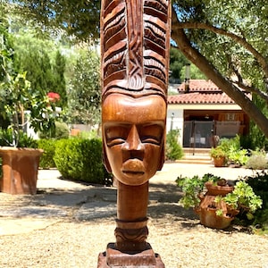 Large Ghana Style Ashanti Female Head Sculpted Carved out of African Teak Wood