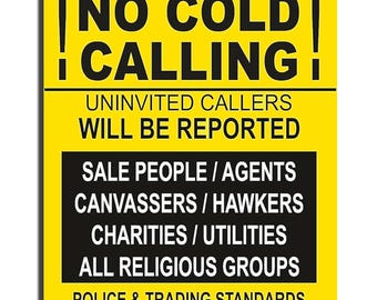 NO COLD CALLERS / Sales People Metal Sign - Letterbox, Front Door Notice Warning