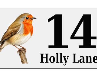 Personalised Robin House Number Sign, Custom Metal Address Plaque, Bird Lover Gift, Outdoor