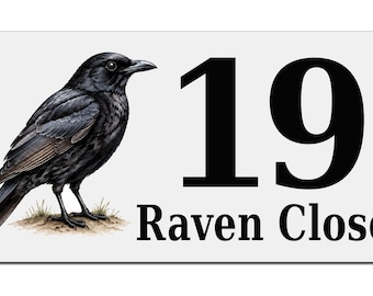 Personalised Crow House Number Sign, Custom Metal Address Plaque, Bird Lover Gift, Outdoor
