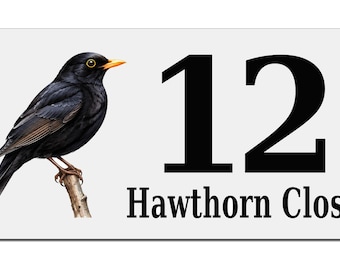 Personalised Blackbird House Number Sign, Custom Metal Address Plaque, Bird Lover Gift, Outdoor