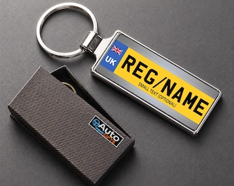 Personalised Number Plate Keyring, Custom Car Reg Keychain, UK Registration Plate Gift, Metal Keyring, Gift Box, New Driver Car Lover Gift