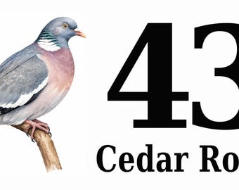 Personalised Pigeon House Number Sign, Custom Metal Address Plaque, Bird Lover Gift, Outdoor
