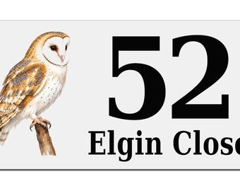 Personalised Barn Owl House Number Sign, Custom Metal Address Plaque, Bird Lover Gift, Outdoor