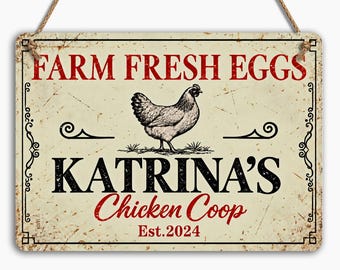 Personalised Chicken Coop Metal Sign, Farm Fresh Eggs Plaque, Custom Name & Year, Vintage Hen House Gift