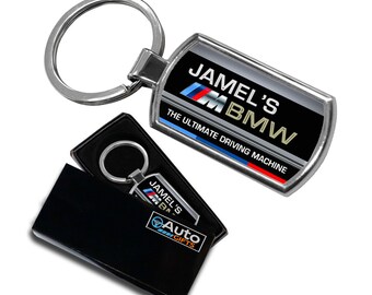 Personalised BMW Keyring Key Chain Ring Fob Metal Name Gift Box