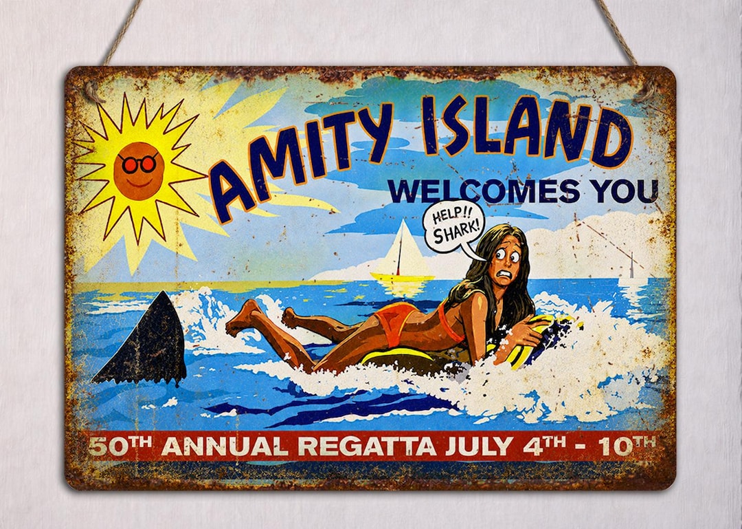 Vintage Amity Island Sign Shark Retro Metal Wall Plaque Jaws Movie ...