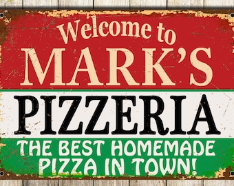 Personalised Pizzeria Metal Sign - Custom print any name Pizza oven Retro Vintage