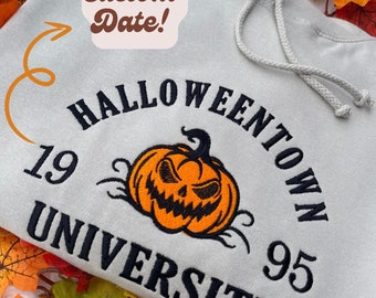Halloween Town Personalised Embroidery Fall Sweatshirt, Spooky Season Crewneck, Halloween University Jumper, Embroidered Halloween Vintage