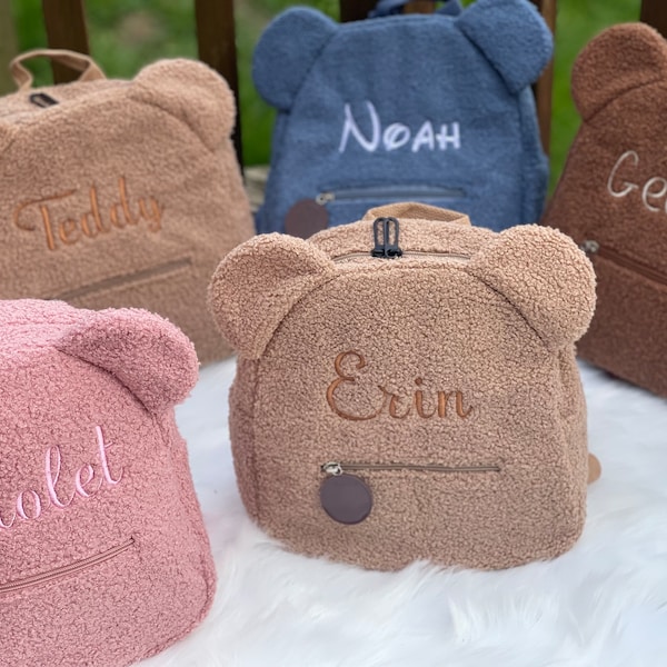 テディベアバックパック幼児用バックパック、カスタムネームバックパック刺繍バッグ刺繍入りキッズバックパック幼児用バックパックカスタムネームキッズバッグ
