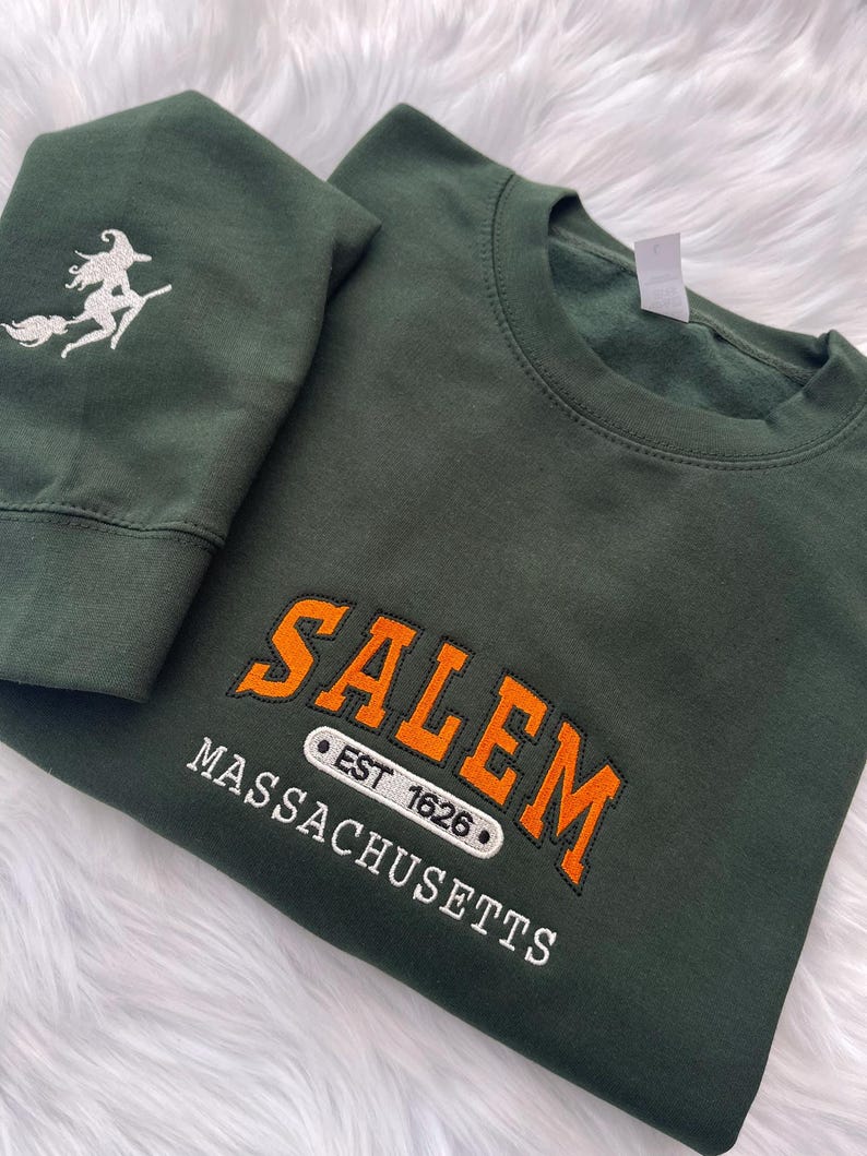 Salem Massachusetts Witch Company  Embroidered Sweatshirt, Witch Halloween Embroidered Hoodie, Halloween Crewneck, Vintage Sweatshirt