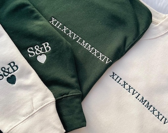 Custom Embroidered Roman Numeral Matching Date Hoodie Sweatshirt Custom Initials Valentines Day Gifts