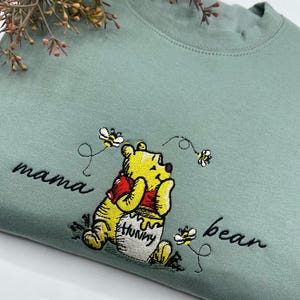 Custom Mama Bear Sweatshirt, Mama with Kids Name on Sleeve Sweatshirt, Personalized Winnie the Pooh Mom Sweatshirt, Personalized Mom Sweater