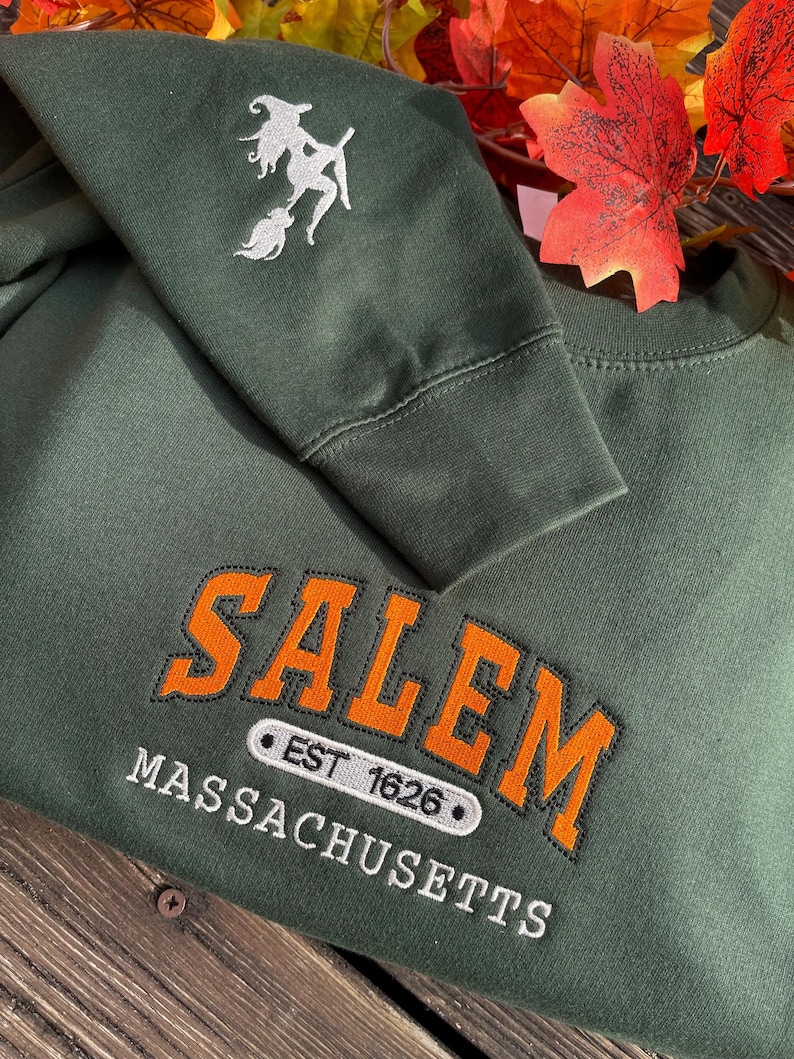Salem Massachusetts Witch Company  Embroidered Sweatshirt, Witch Halloween Embroidered Hoodie, Halloween Crewneck, Vintage Sweatshirt